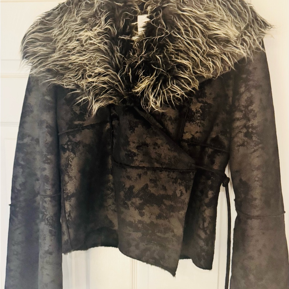 Elegant Black Faux Fur Collar Teddy Jacket